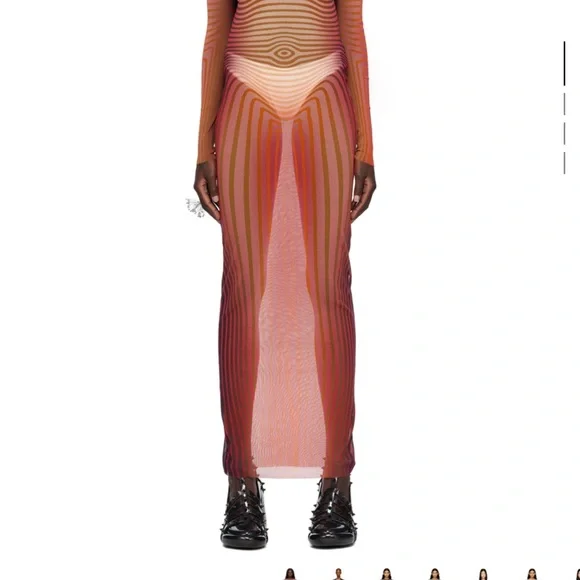 Jean Paul Gaultier Gold and Orange Pleated Bodycon Dress - Picture 3 of 4